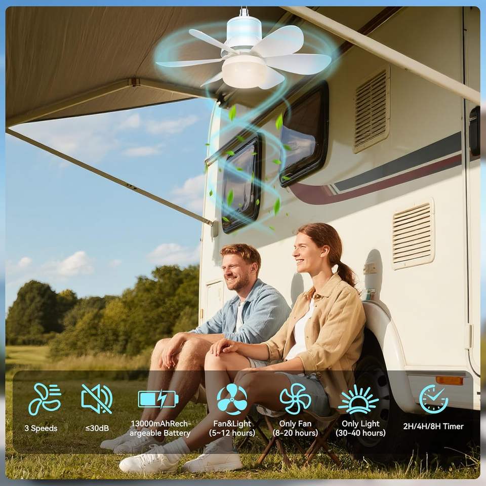 Solar Ceiling Fan with LED Light and Remote Control for Outdoor Use