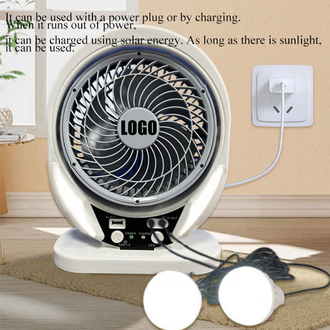 Solar Desk Fan with LED Light and Portable Table Cooling