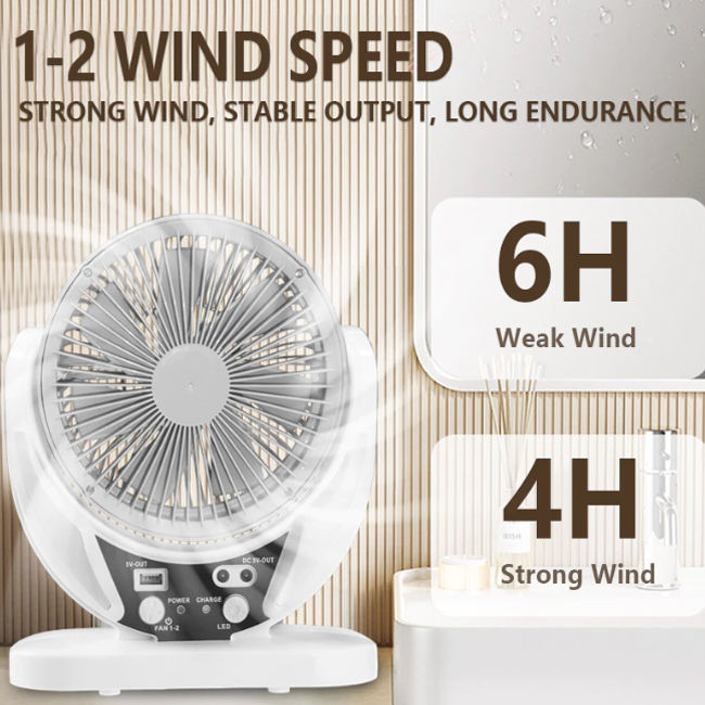 Solar Desk Fan with LED Light and Portable Table Cooling