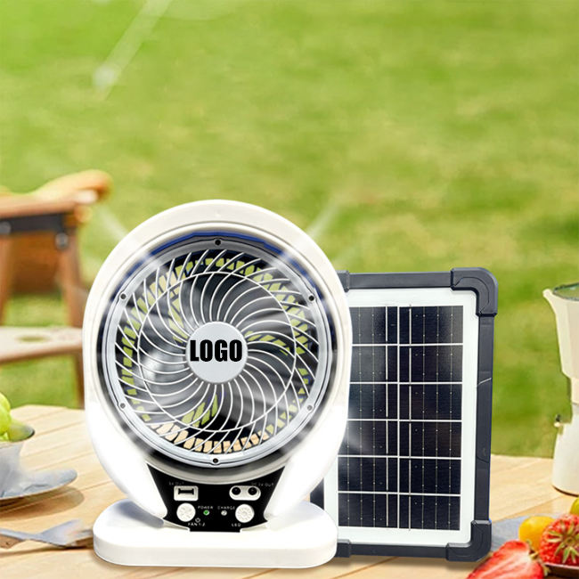 Solar Desk Fan with LED Light and Portable Table Cooling